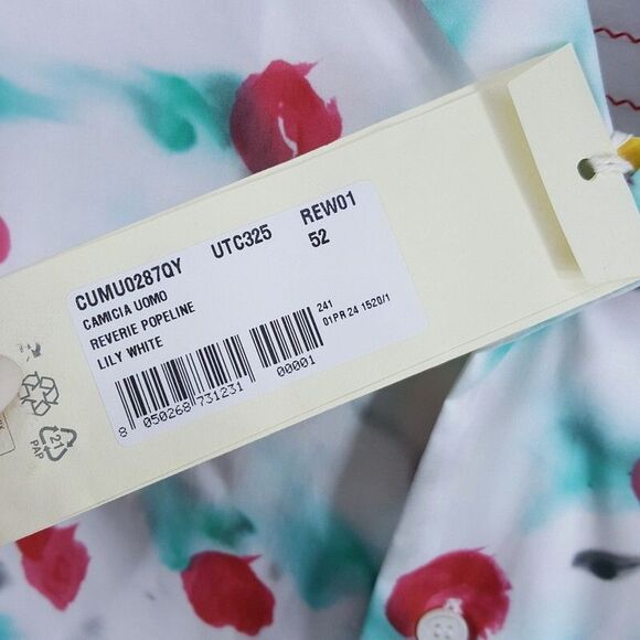 MARNI Shirt Mens Size 52 White Blue Button Up Raw Hem Abstract REVERIE $795 - Picture 5 of 12